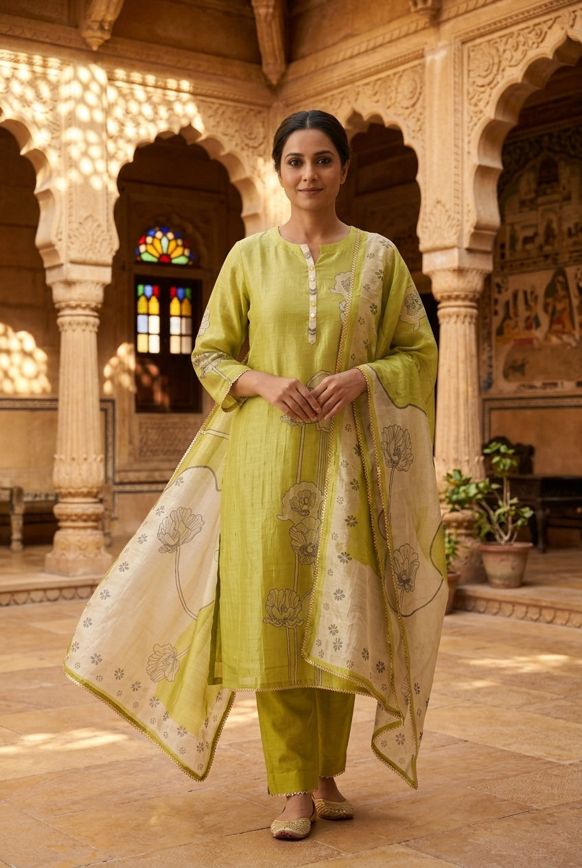 Pure Shimmer Crushed Tissue Mirror Work & Pearl Embroidered Unstitched Suit Set with Dupatta