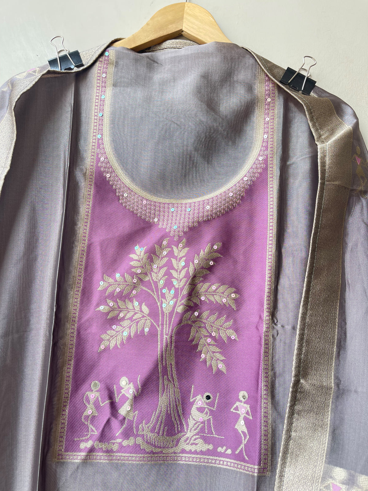 Festive Shimmer Organza Silk Weaving Resham Mirror Work Unstitched Suit Set