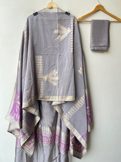 Festive Shimmer Organza Silk Weaving Resham Mirror Work Unstitched Suit Set