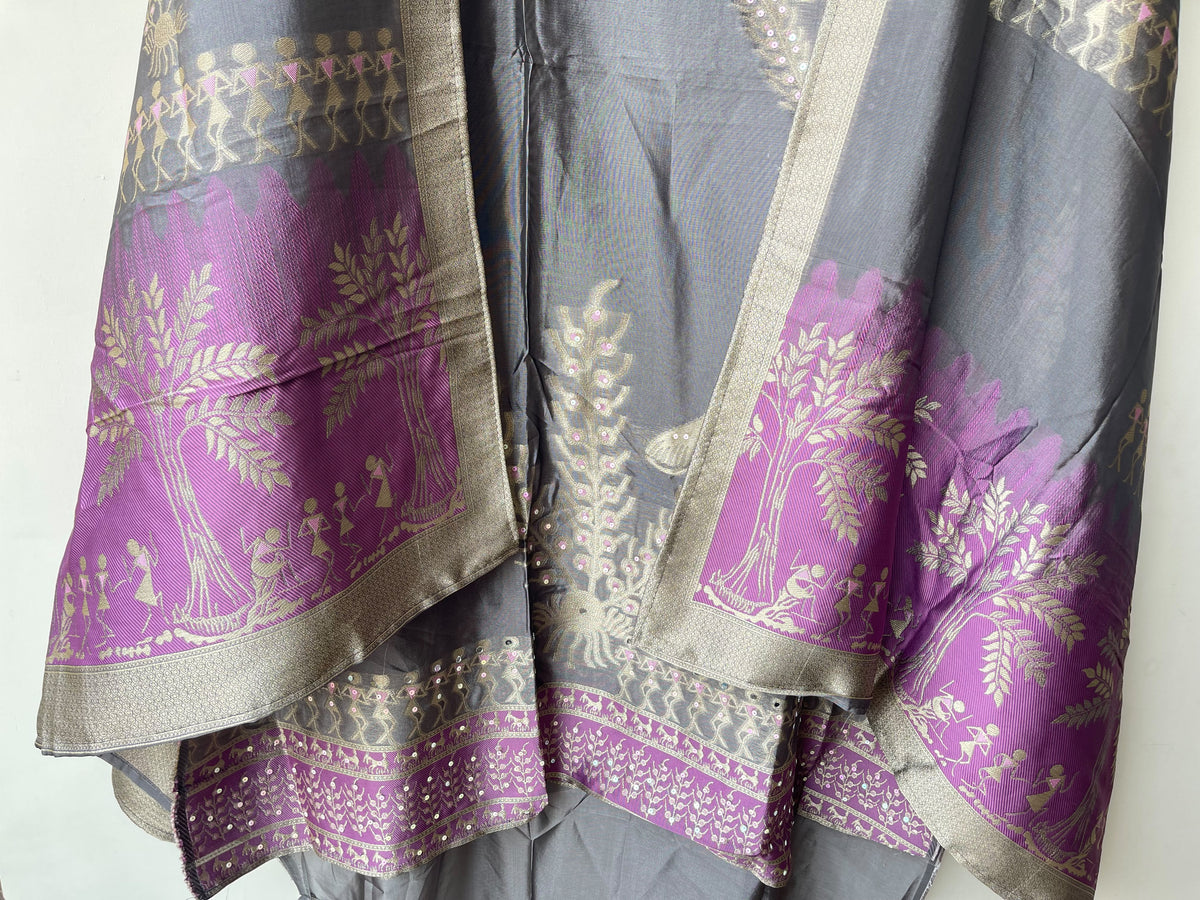 Festive Shimmer Organza Silk Weaving Resham Mirror Work Unstitched Suit Set