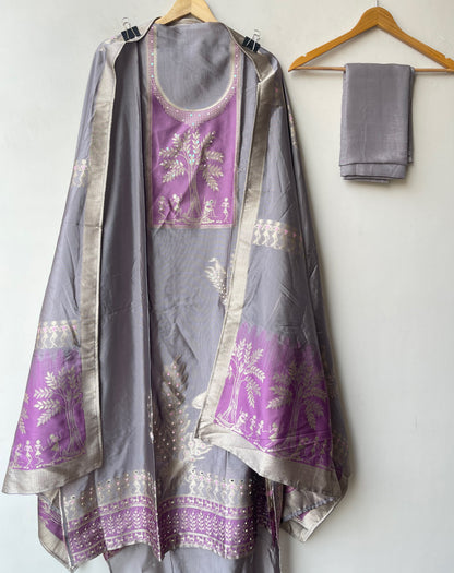 Festive Shimmer Organza Silk Weaving Resham Mirror Work Unstitched Suit Set