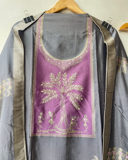 Festive Shimmer Organza Silk Weaving Resham Mirror Work Unstitched Suit Set