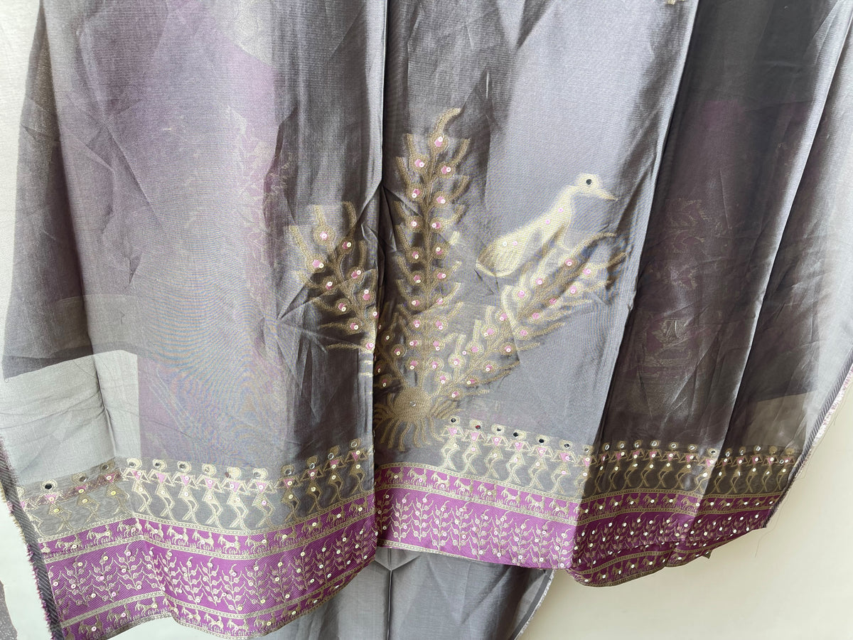 Festive Shimmer Organza Silk Weaving Resham Mirror Work Unstitched Suit Set