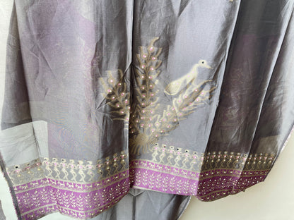Festive Shimmer Organza Silk Weaving Resham Mirror Work Unstitched Suit Set