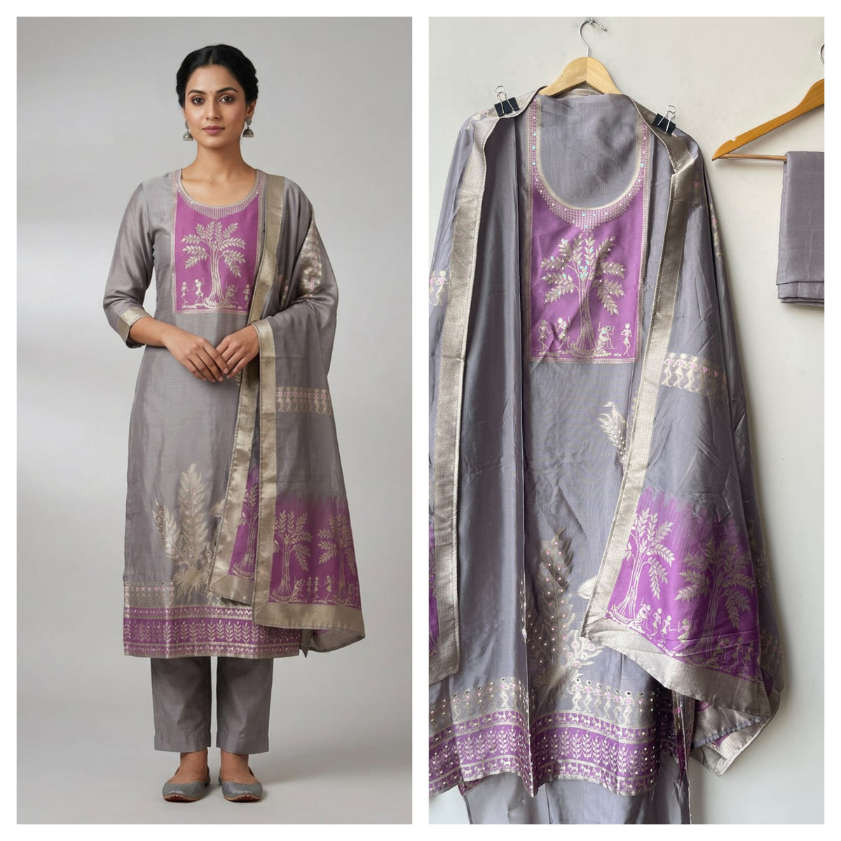 Festive Shimmer Organza Silk Weaving Resham Mirror Work Unstitched Suit Set
