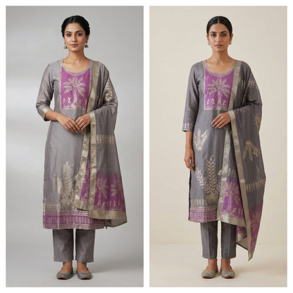Festive Shimmer Organza Silk Weaving Resham Mirror Work Unstitched Suit Set