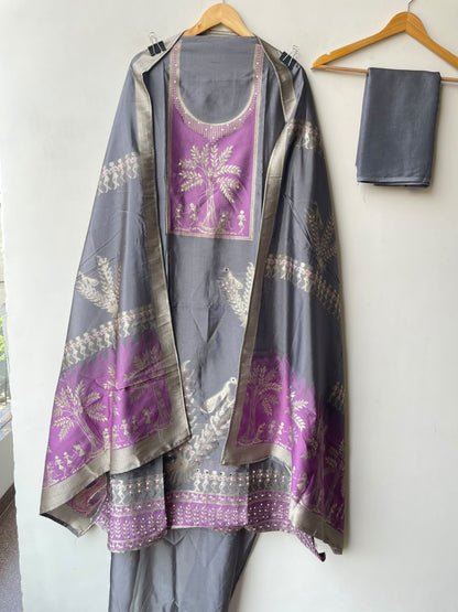 Festive Shimmer Organza Silk Weaving Resham Mirror Work Unstitched Suit Set