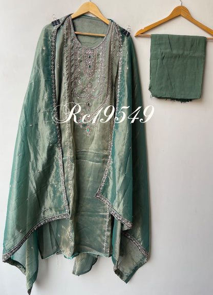Royal Shimmer Silk Necklace Pattern Kutdanna Hand Embroidered Unstitched Suit Set