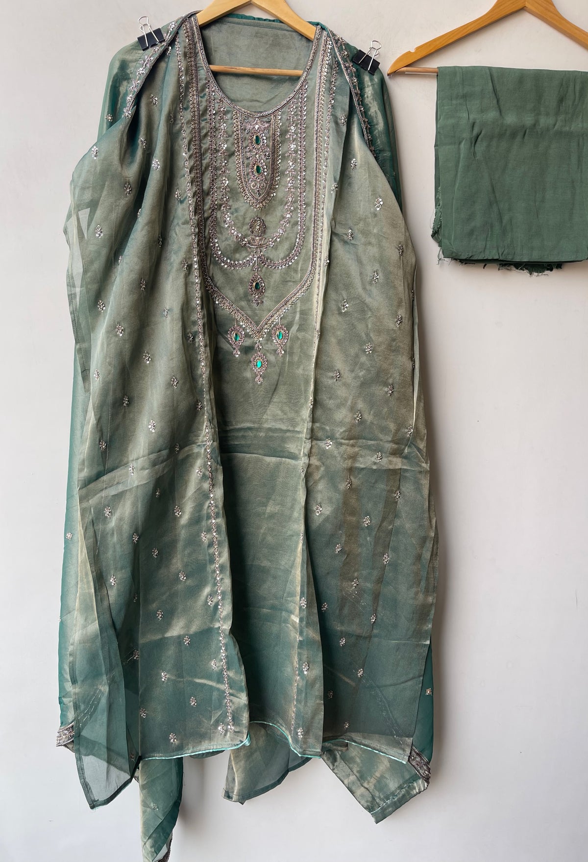Royal Shimmer Silk Necklace Pattern Kutdanna Hand Embroidered Unstitched Suit Set