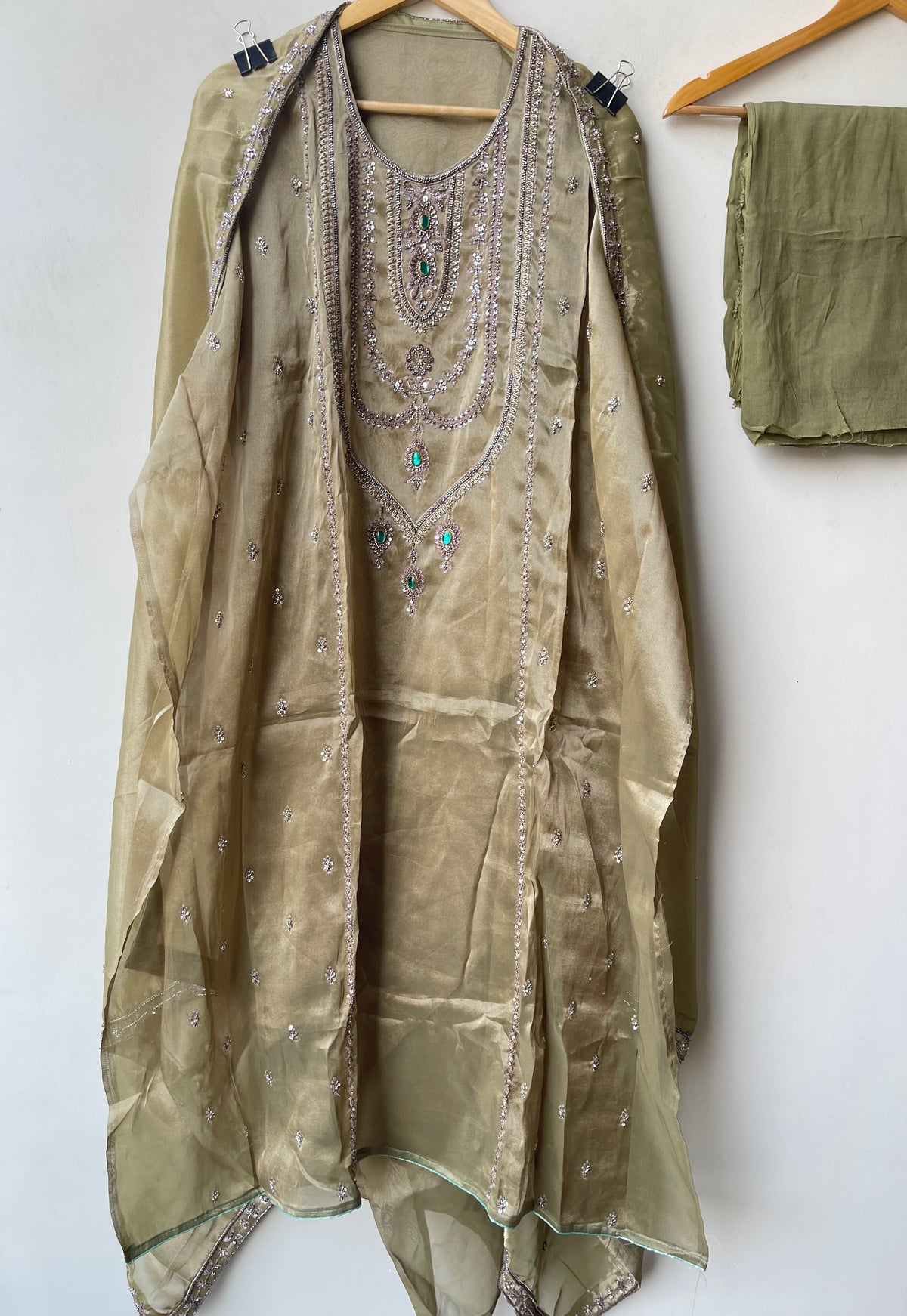 Royal Shimmer Silk Necklace Pattern Kutdanna Hand Embroidered Unstitched Suit Set