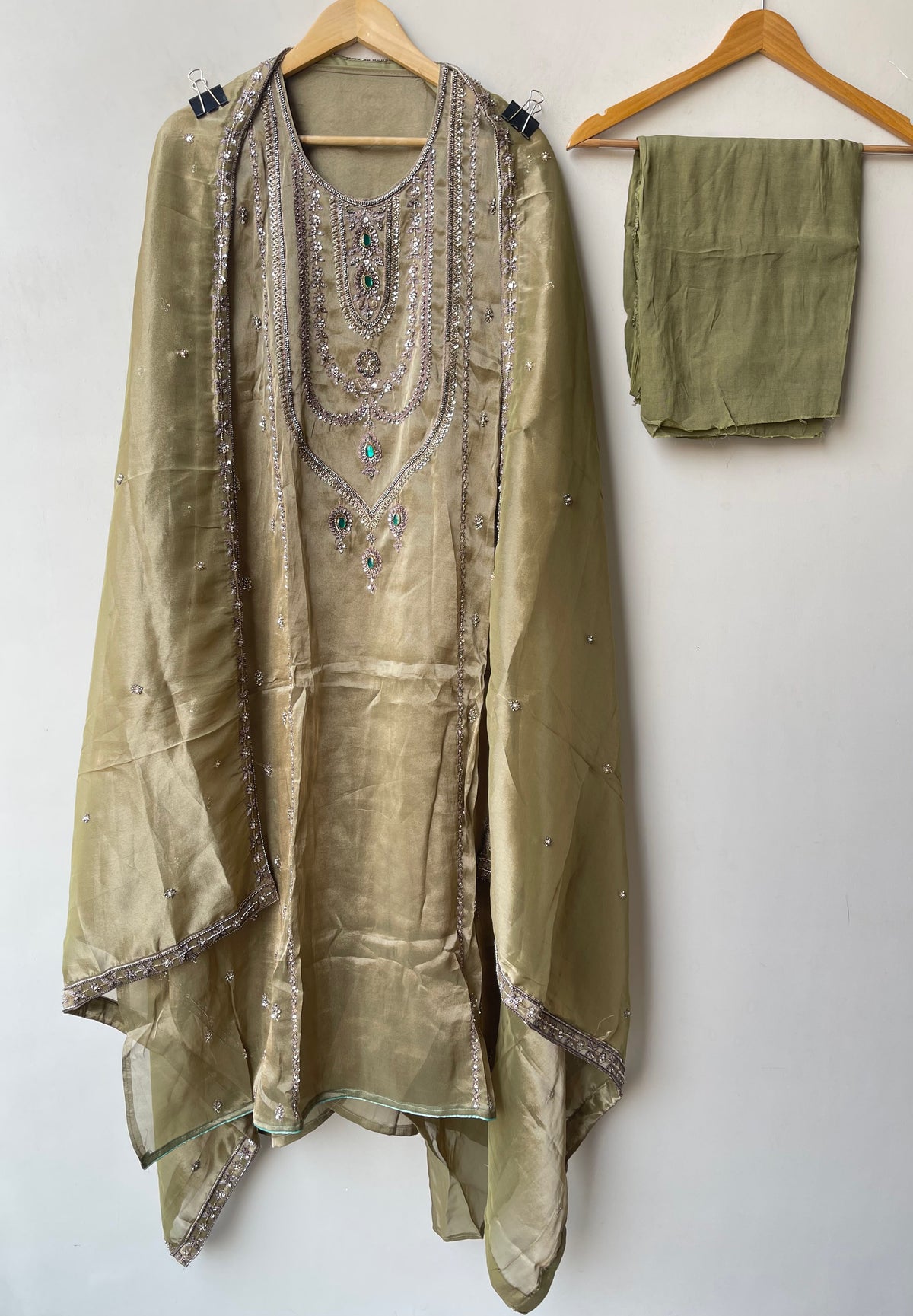 Royal Shimmer Silk Necklace Pattern Kutdanna Hand Embroidered Unstitched Suit Set