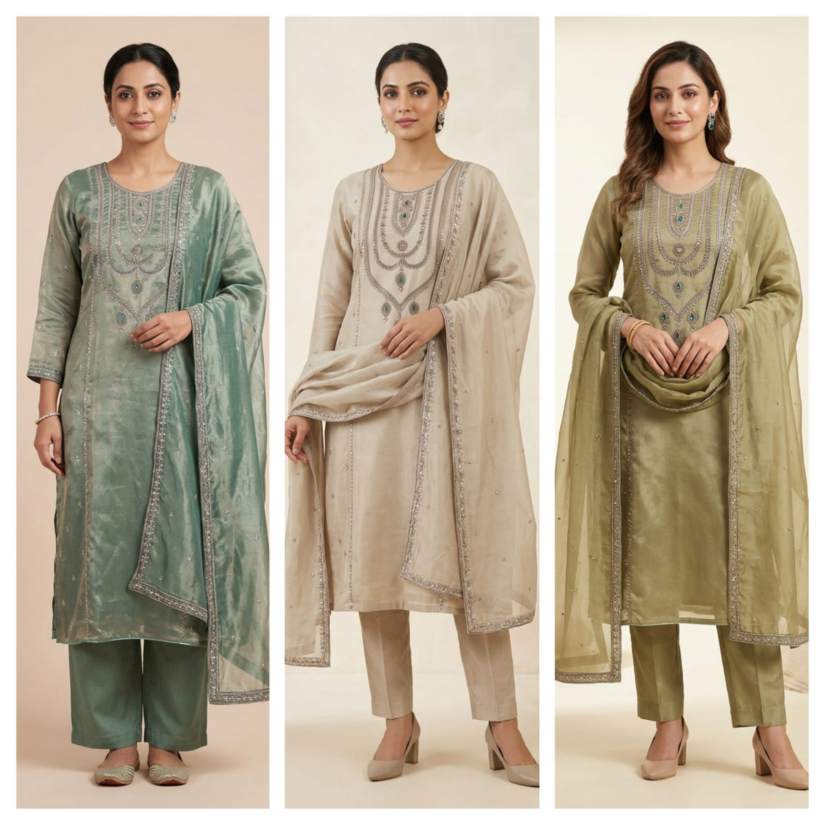 Royal Shimmer Silk Necklace Pattern Kutdanna Hand Embroidered Unstitched Suit Set
