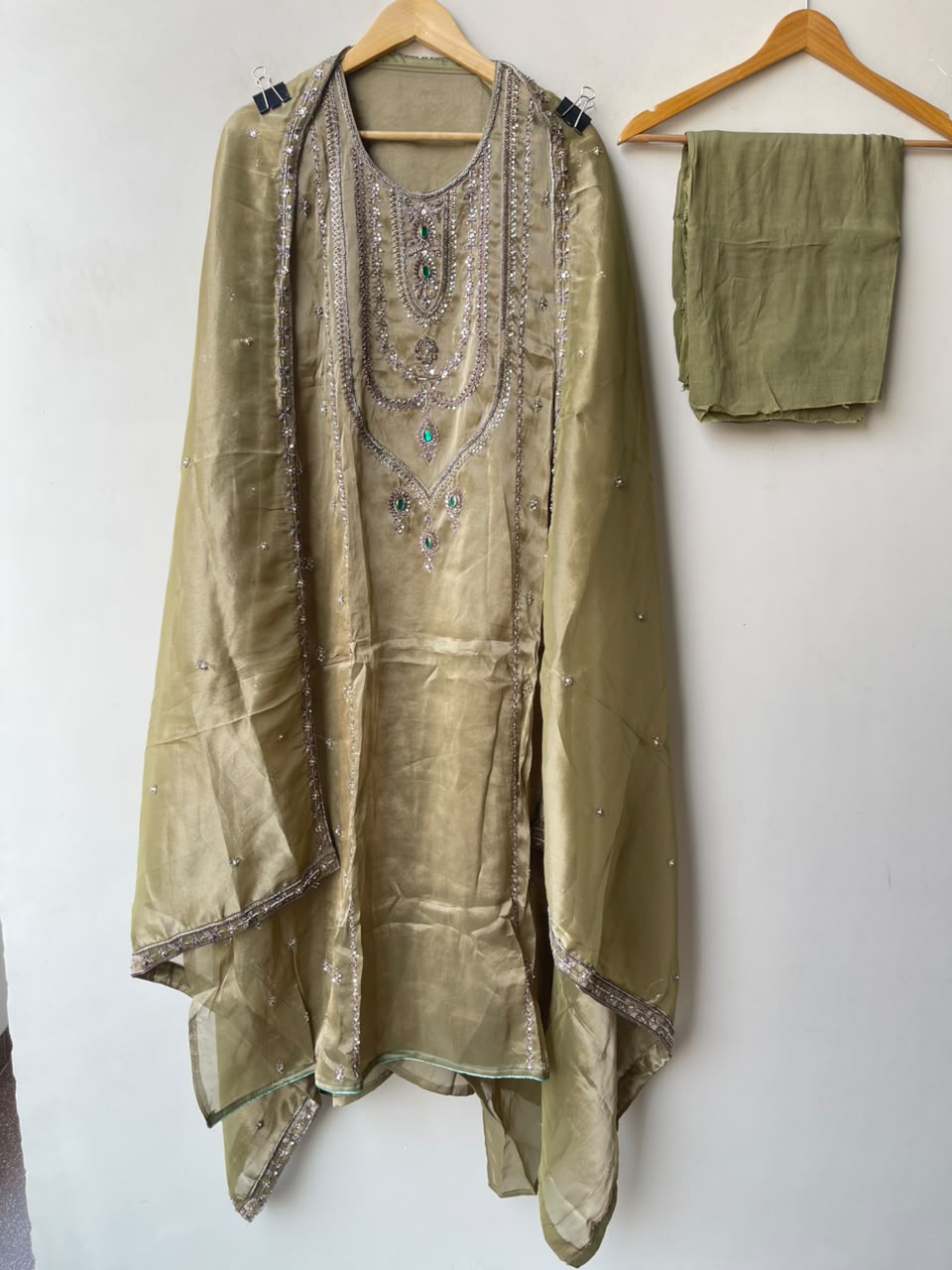 Royal Shimmer Silk Necklace Pattern Kutdanna Hand Embroidered Unstitched Suit Set