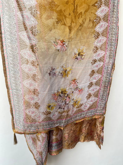 Festive Organza Tuile Printed Pearl Work Unstitched Suit Set with Chiffon Dupatta