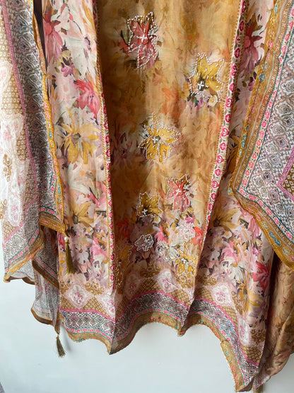 Festive Organza Tuile Printed Pearl Work Unstitched Suit Set with Chiffon Dupatta
