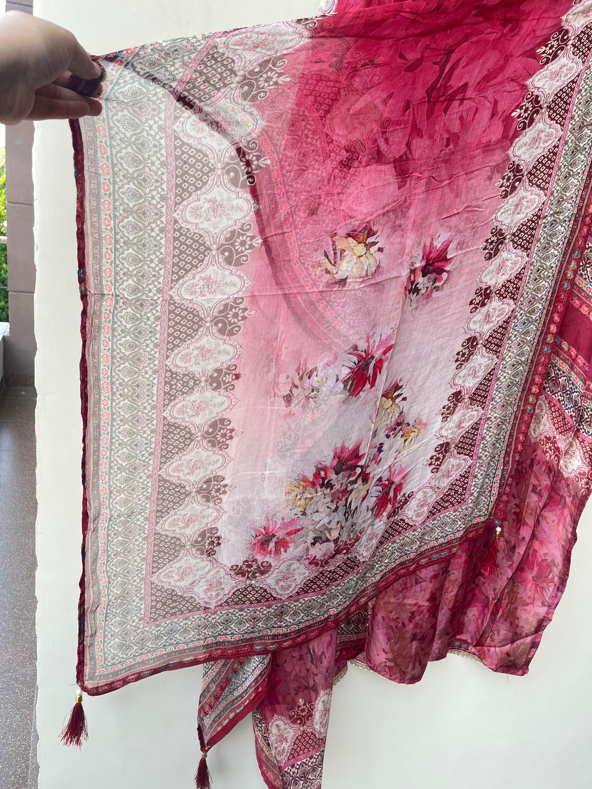 Festive Organza Tuile Printed Pearl Work Unstitched Suit Set with Chiffon Dupatta