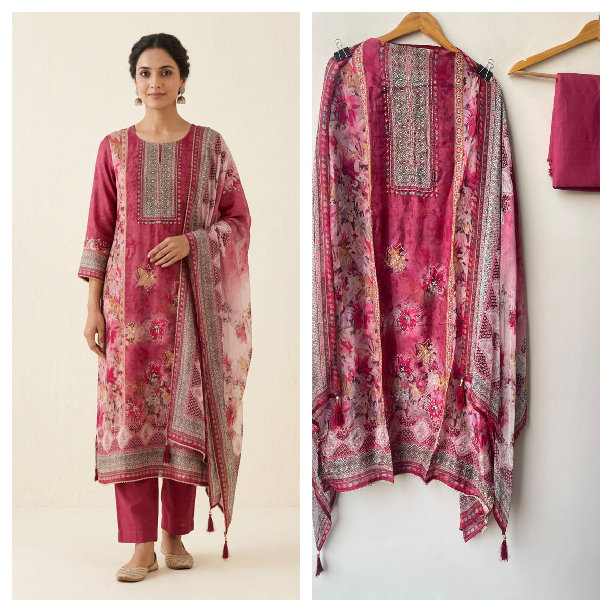 Festive Organza Tuile Printed Pearl Work Unstitched Suit Set with Chiffon Dupatta