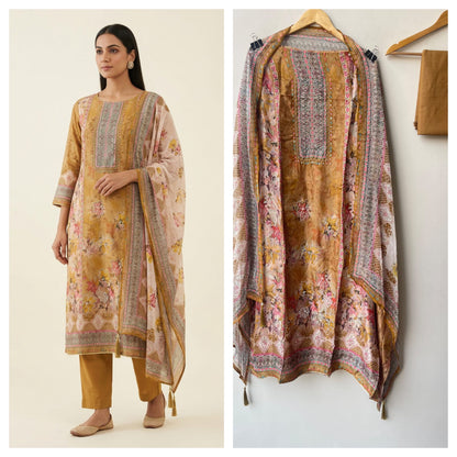 Festive Organza Tuile Printed Pearl Work Unstitched Suit Set with Chiffon Dupatta