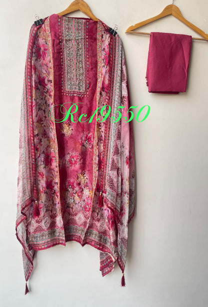 Festive Organza Tuile Printed Pearl Work Unstitched Suit Set with Chiffon Dupatta