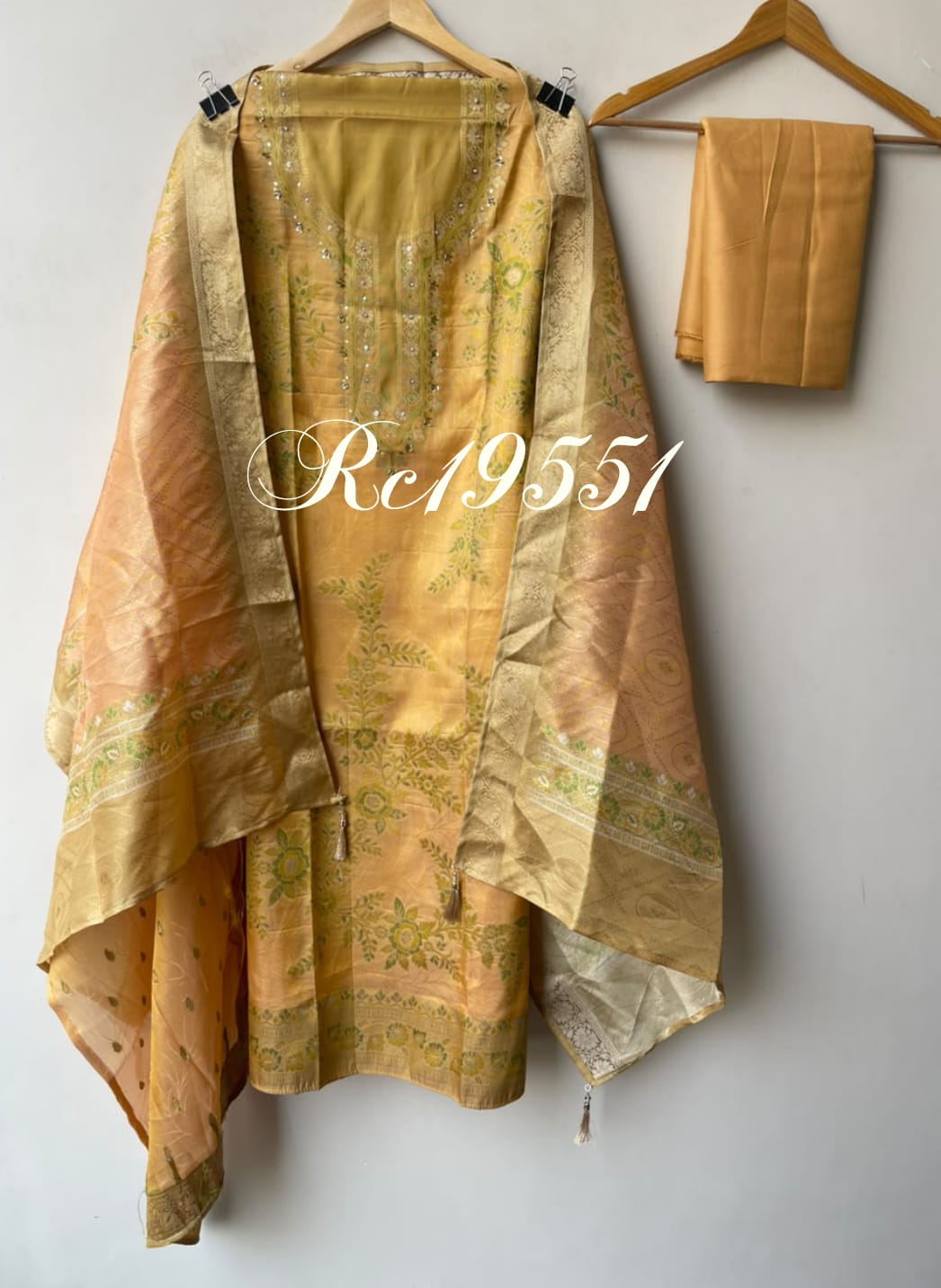 Banarasi Chanderi Silk Weaving Dabka Pearl Unstitched Suit Set with Dupatta