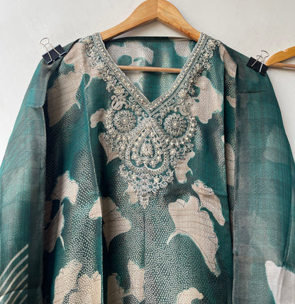 Pure Organza Silk Zari Embroidered Unstitched Suit Set with Tuile Dupatta
