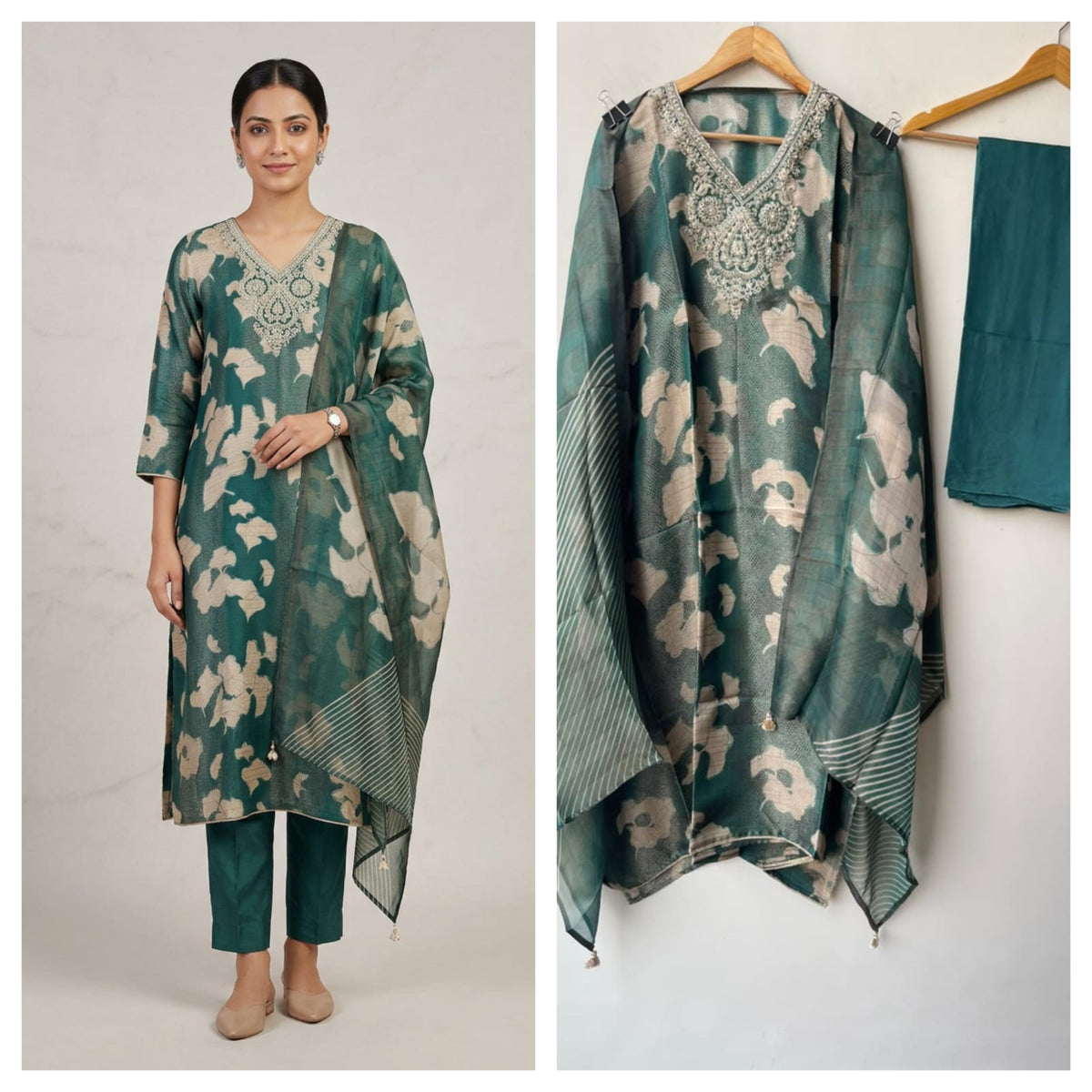 Pure Organza Silk Zari Embroidered Unstitched Suit Set with Tuile Dupatta