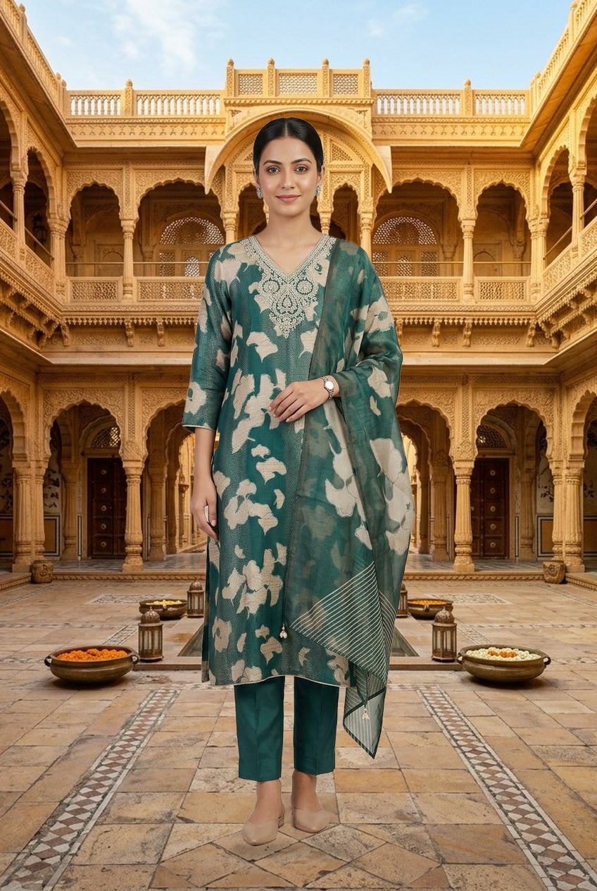 Pure Organza Silk Zari Embroidered Unstitched Suit Set with Tuile Dupatta