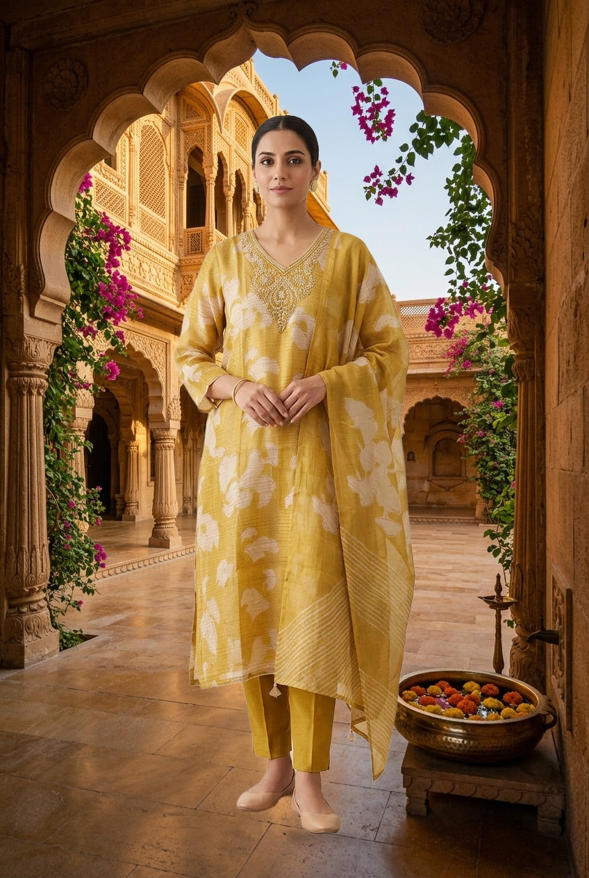 Pure Organza Silk Zari Embroidered Unstitched Suit Set with Tuile Dupatta
