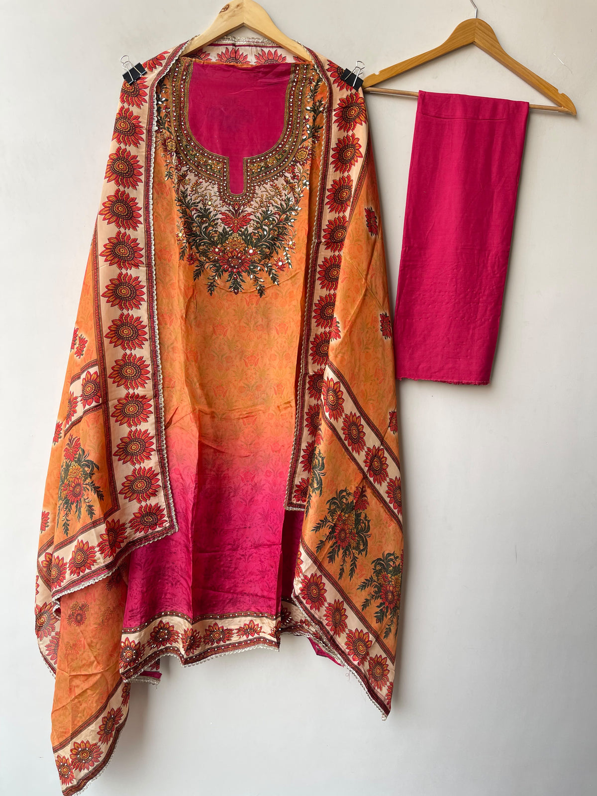 Festive Satin Crepe Printed Mirror Work Unstitched Suit Set with Dupatta