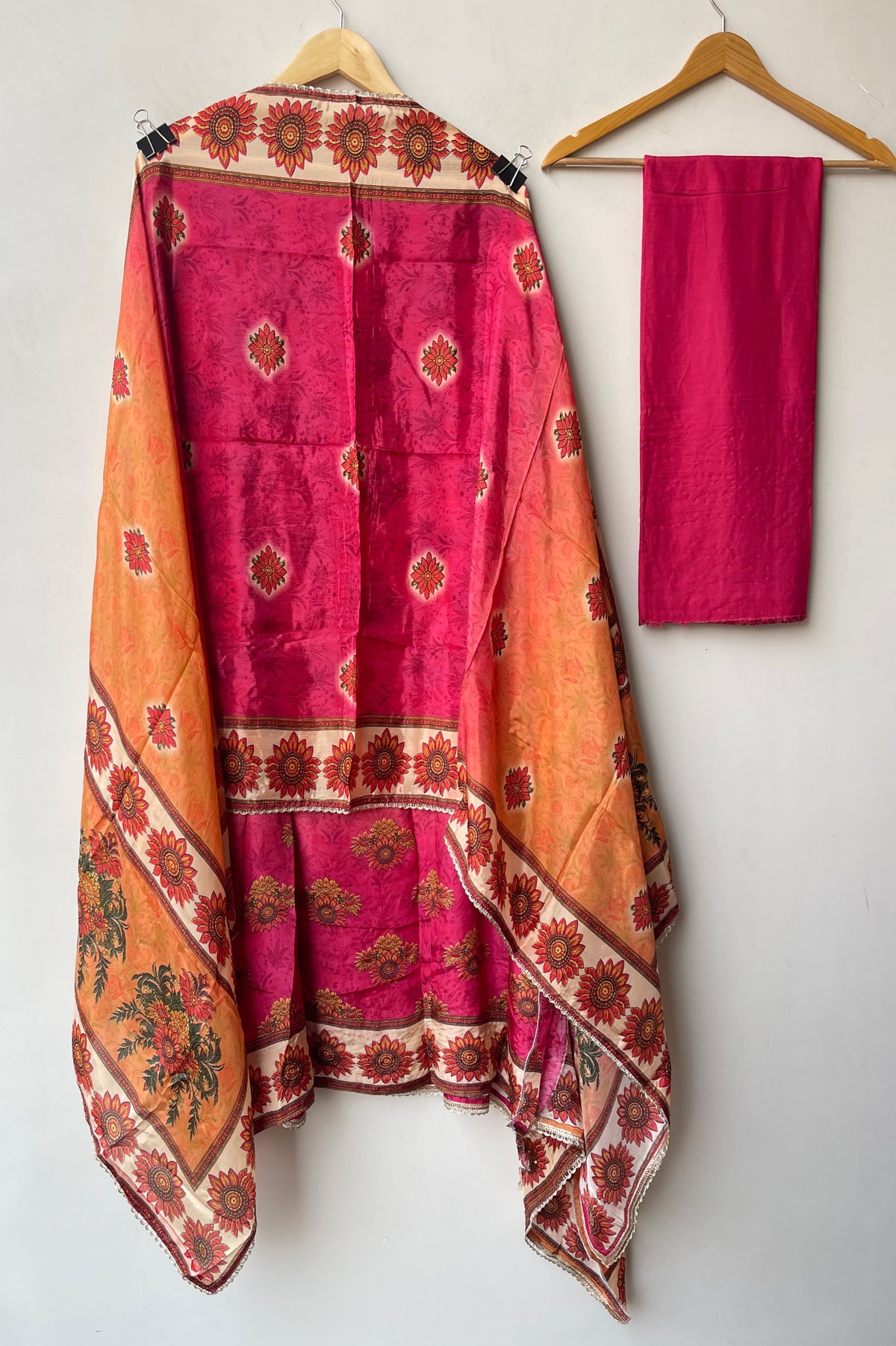 Festive Satin Crepe Printed Mirror Work Unstitched Suit Set with Dupatta