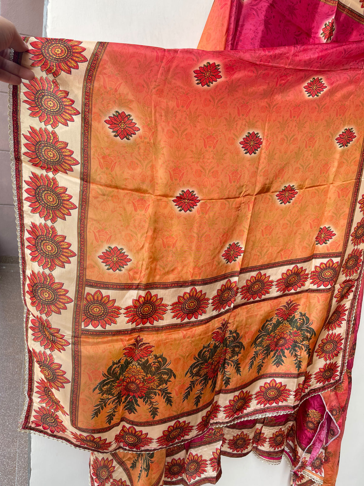 Festive Satin Crepe Printed Mirror Work Unstitched Suit Set with Dupatta