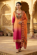 Festive Satin Crepe Printed Mirror Work Unstitched Suit Set with Dupatta