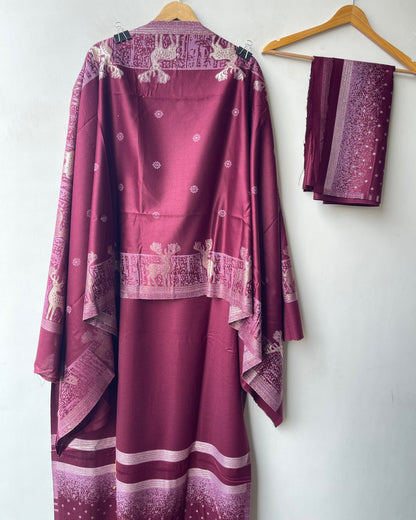 Winter Pashmina Woolen Zari Resham Weaving Printed Unstitched Suit Set