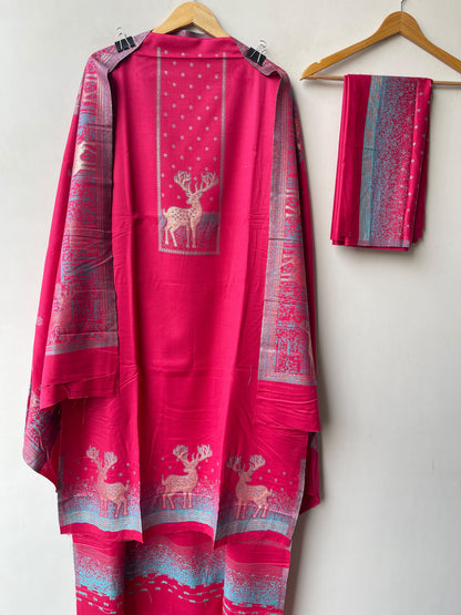 Winter Pashmina Woolen Zari Resham Weaving Printed Unstitched Suit Set