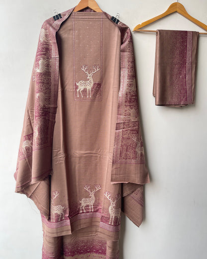 Winter Pashmina Woolen Zari Resham Weaving Printed Unstitched Suit Set