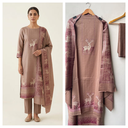 Winter Pashmina Woolen Zari Resham Weaving Printed Unstitched Suit Set