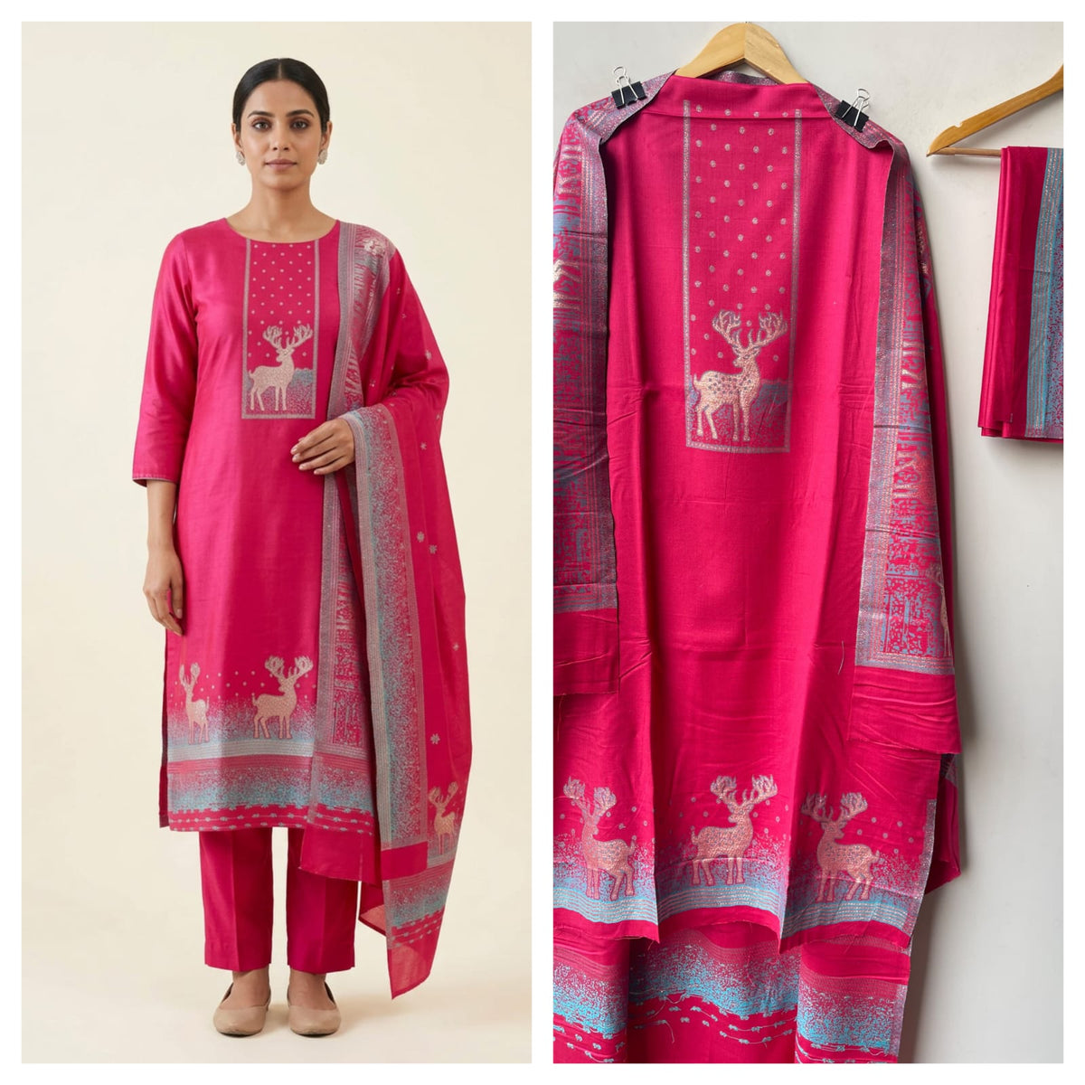 Winter Pashmina Woolen Zari Resham Weaving Printed Unstitched Suit Set