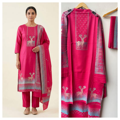 Winter Pashmina Woolen Zari Resham Weaving Printed Unstitched Suit Set