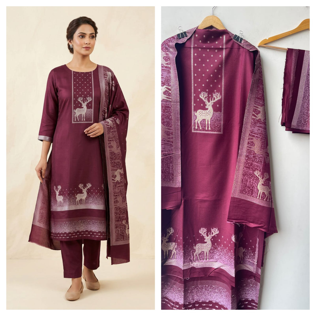 Winter Pashmina Woolen Zari Resham Weaving Printed Unstitched Suit Set