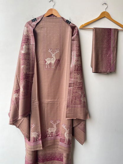 Winter Pashmina Woolen Zari Resham Weaving Printed Unstitched Suit Set