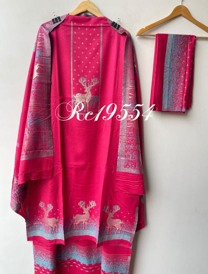 Winter Pashmina Woolen Zari Resham Weaving Printed Unstitched Suit Set