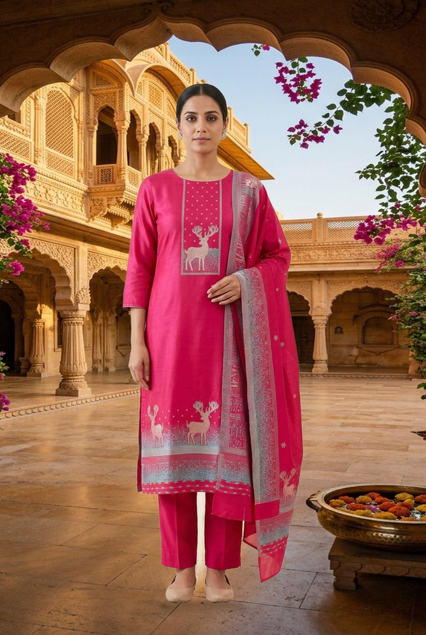 Winter Pashmina Woolen Zari Resham Weaving Printed Unstitched Suit Set