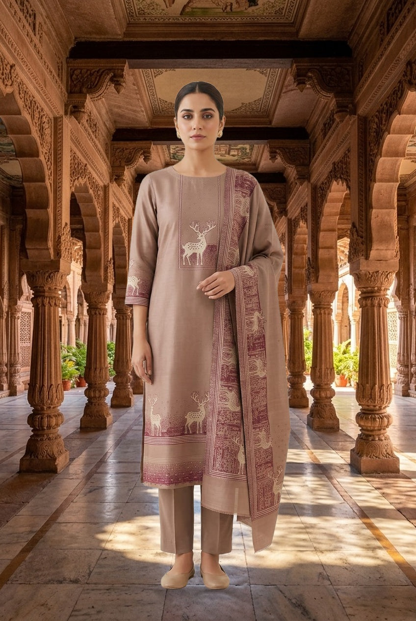 Winter Pashmina Woolen Zari Resham Weaving Printed Unstitched Suit Set