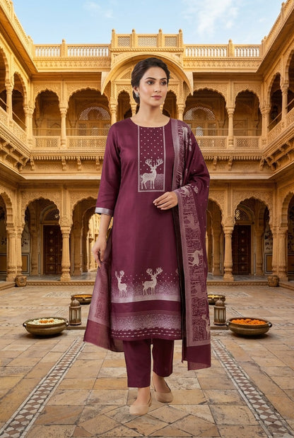 Winter Pashmina Woolen Zari Resham Weaving Printed Unstitched Suit Set