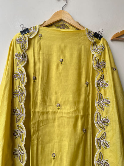Pure Mul Chanderi Resham Embroidered Scalping Unstitched Suit Set