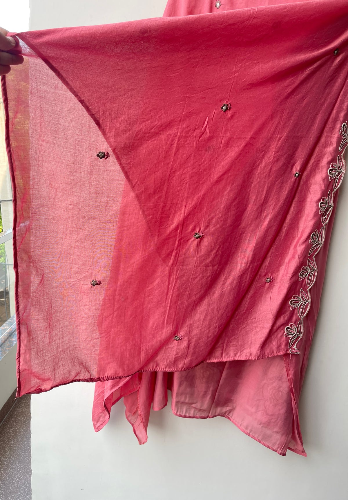 Pure Mul Chanderi Resham Embroidered Scalping Unstitched Suit Set
