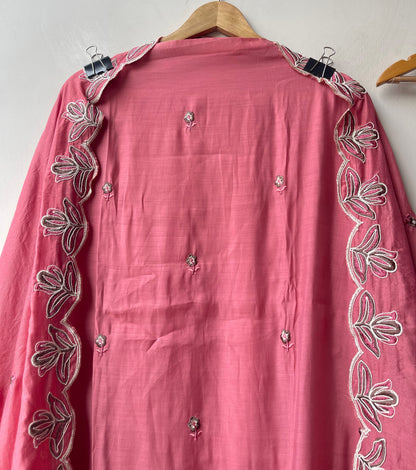 Pure Mul Chanderi Resham Embroidered Scalping Unstitched Suit Set