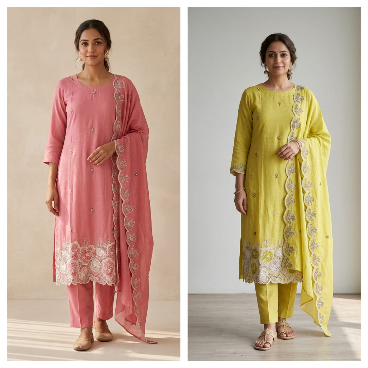 Pure Mul Chanderi Resham Embroidered Scalping Unstitched Suit Set