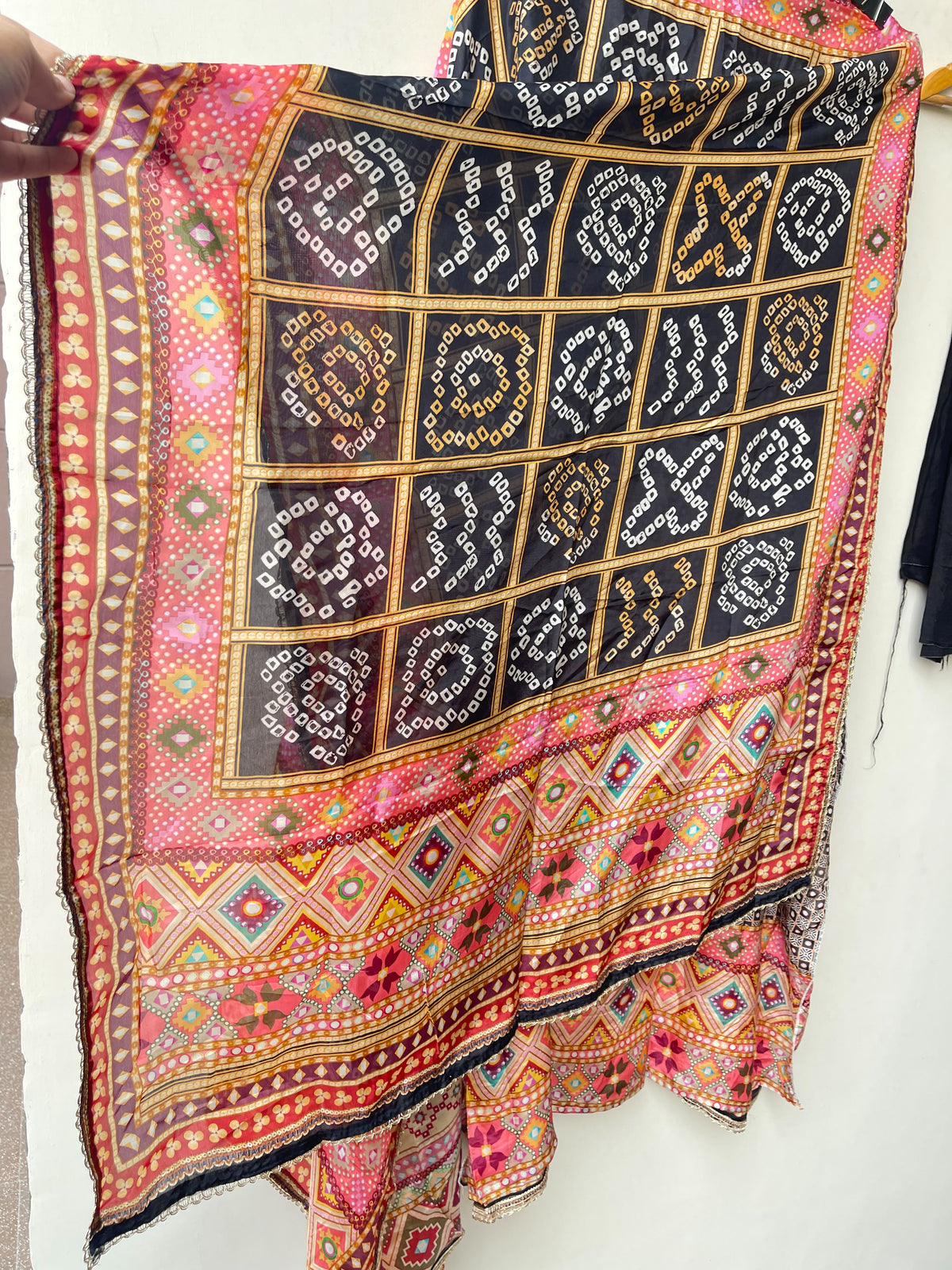 Designer Satin Crepe Printed Mirror Swarovski Work Unstitched Suit Set