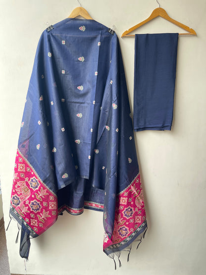 Royal Shimmer Silk Woven Patola Resham Kutdanna Unstitched Suit Set